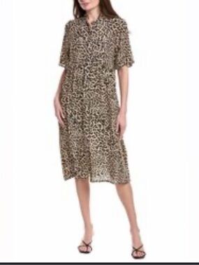 Johnny Was Beige and Black Leopard Midi Dress size medium NWT